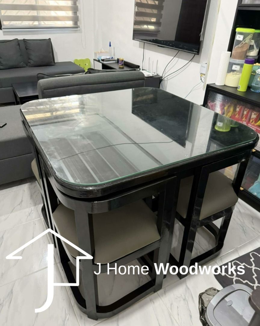 Space Saver Dining Table 4, 6 OR 8 Seater (Category: Tables & Sets) located in Manila. Submitted by jhomewoodworks (Listing ID 1437211588, Image 3). Description: Ideal for small spaces (Condo, Small House, Small Apartment) FREE ASSEMBLE We Deliver in NCR+, Philippines NO DOWNPAYMENT CASH ON DELIVERY Materials ✔️ Table: -Top: Marine Plywood -Body/Feet: Mahogany Wood ✔️ Chair: -Mahogany Wood -German Leather -Uratext Foam ✔️ With top glass ✔️ Smooth