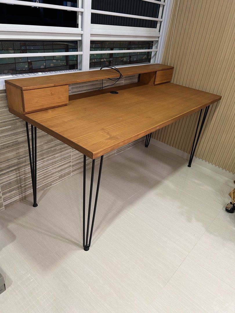 Study/ Multi-purpose table (Category: Tables & Sets) located in Singapore. Submitted by chendolpotato (Listing ID 1437398877, Image 1). Description: - Wooden study table that is long and can hold heavy weight - Good condition like brand new - Has 3 USB ports for charging/connection. Can also use to power your monitor - 2 top drawers - Double layer table to put items - Dimensions: 160cm x 70cm - Can self collect or normal delivery .