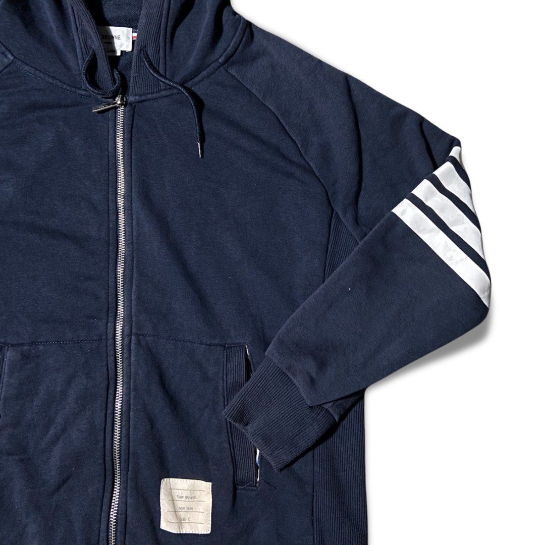 THOM BROWNE 4 BAR ZIP-UP HOODIE (Category: Coats, Jackets and Outerwear) located in Mabalacat. Submitted by alternativegooods (Listing ID 1437293277, Image 2). Description: message for more details !! ⌗ these are thrifted/preloved, manage your expectations. ⌗ J&T/Lalamove [no cod] ⌗ Payment first policy [gcash only].