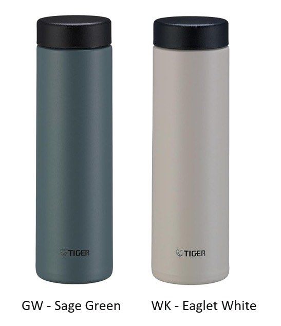TIGER 300ml Ultra Light Vacuum Insulated Double Stainless Steel Bottle (Category: Water Bottles & Tumblers) located in Singapore. Submitted by csa (Listing ID 1437377216, Image 1). Description: Keep your drinks hot or cold for hours with this Tiger ultra lightweight vacuum insulated bottle. Available in Sage Green (GW) and Eaglet White (WK). Holds 500ml and is 21.6cm tall. Lightweight at 0.19kg. Perfect for work, travel, or everyday use..