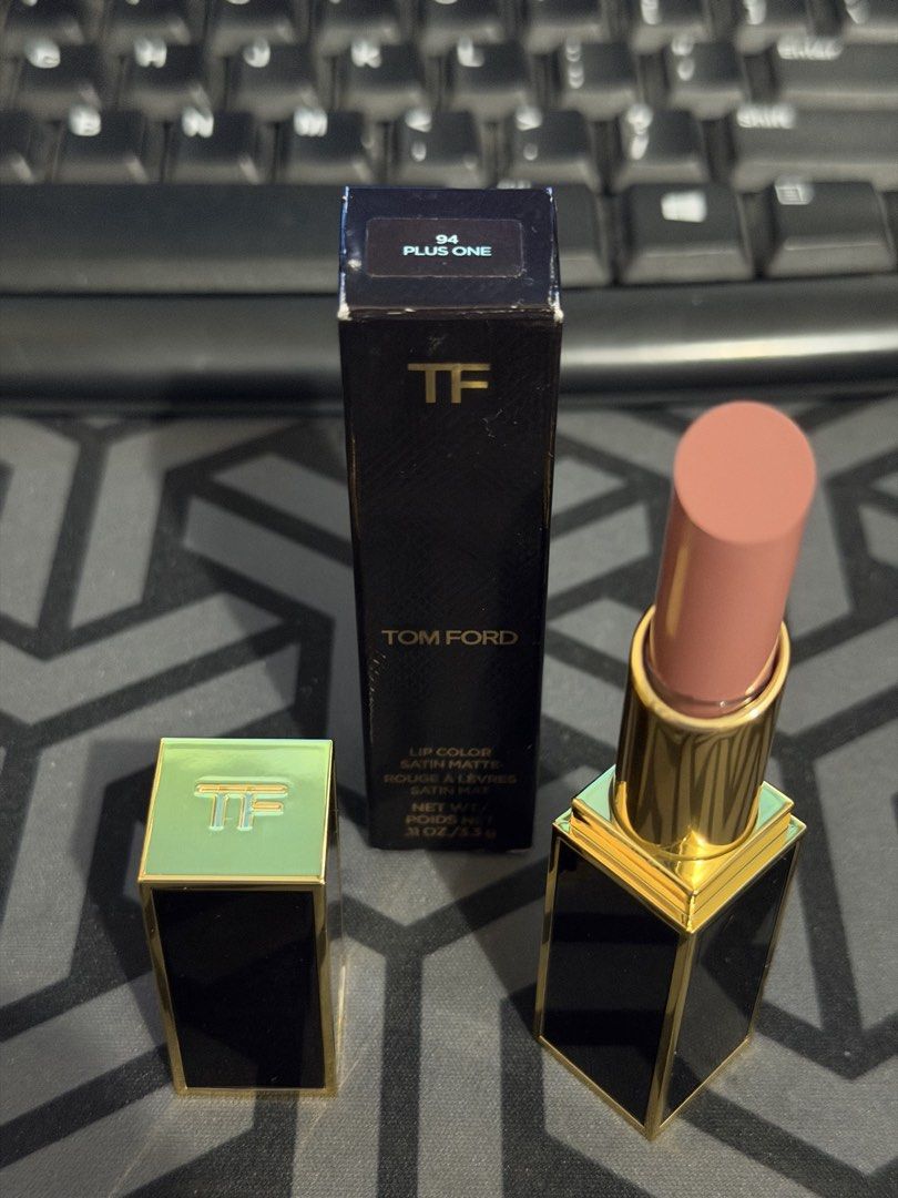 Tom Ford Lip Color Satin Matte - 94 Plus One (Category: Makeup) located in Manila. Submitted by aluxer (Listing ID 1437301315, Image 3). Description: - Tom Ford Lip Color Satin Matte in shade 94 Plus One - Color: Muted Rose - Finish: Satin Matte - Packaging: Original - Features: Black packaging with gold accents - Net Weight:.11 oz / 3.3g Bought from Rustan's Priced at P3,800 in the mall.