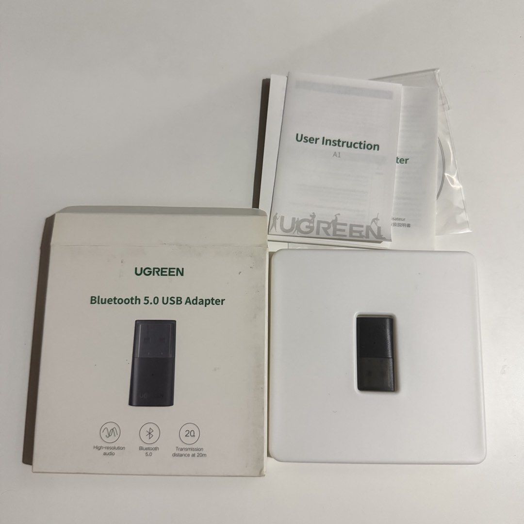 UGREEN Bluetooth 5.0 USB Adapter (Category: Cables & Adaptors) located in Rizal. Submitted by shop.preloved.ph (Listing ID 1437319224, Image 1). Description: - UGREEN Bluetooth 5.0 USB Adapter (Model: CM290) - High-resolution audio support - Bluetooth 5.0 for a stable connection - Up to 20m transmission distance - Compatible with Windows 7/8/10 - Includes user instruction manual.