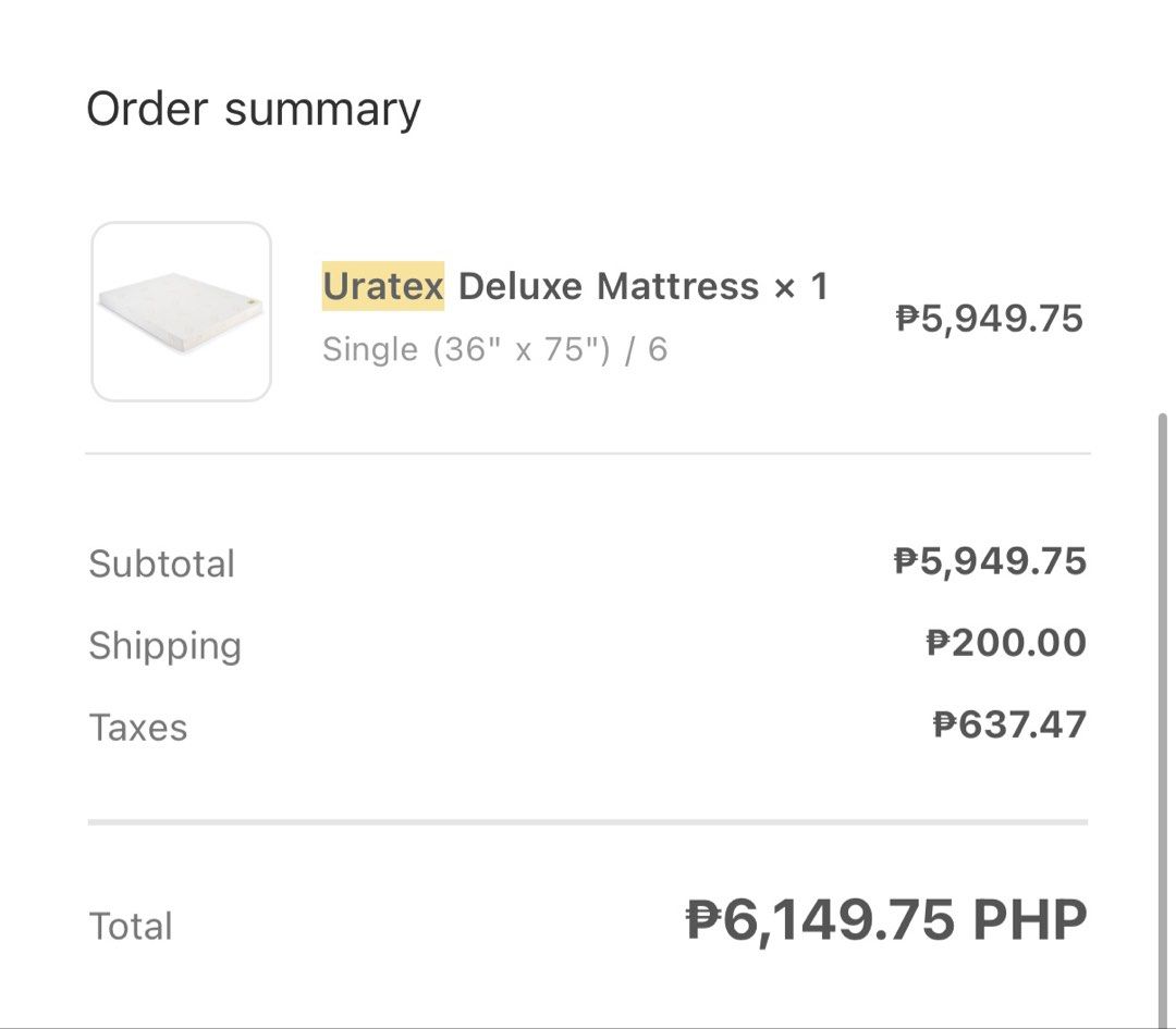 Uratex Deluxe 6’ Single Foam with Bed Frame (Category: Bed Frames & Mattresses) located in Manila. Submitted by chrstnjyjvr (Listing ID 1437241210, Image 1). Description: White po yung foam but maingat and malinis ang gumamit so same color parin siya as bought. Almost same price po ng pagkakabili ang pagsell kasi with bedframe na almost 2k nabili. Thank you.