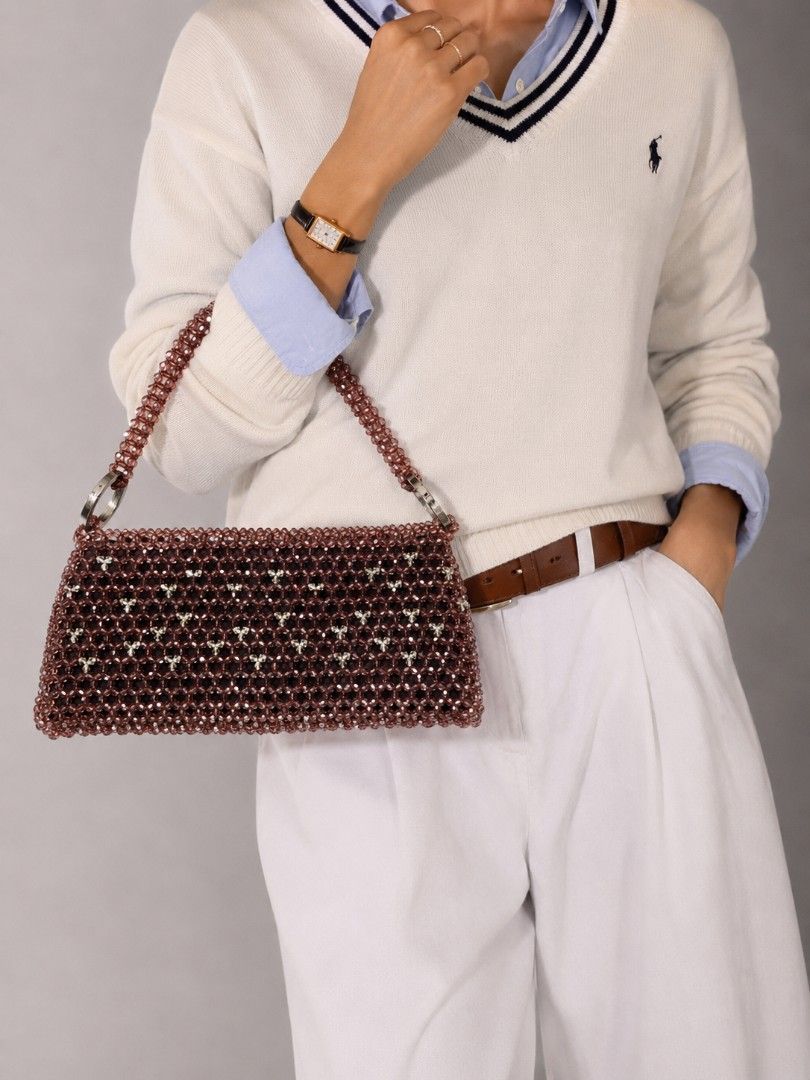 Vintage-Inspired Crystal Beaded Bag Rare (Category: Shoulder Bags) located in Baguio. Submitted by PreiLoveMaria (Listing ID 1437385404, Image 1). Description: Vintage-Inspired Crystal Beaded Bag ​Vintage-inspired beaded baguette bag, Handcrafted with intricate crystalline beadwork, this piece adds a touch of timeless elegance to any outfit. ​Product Highlights ​Intricate open-weave beadwork with clear crystal floral accents. ​Spacious interior, 