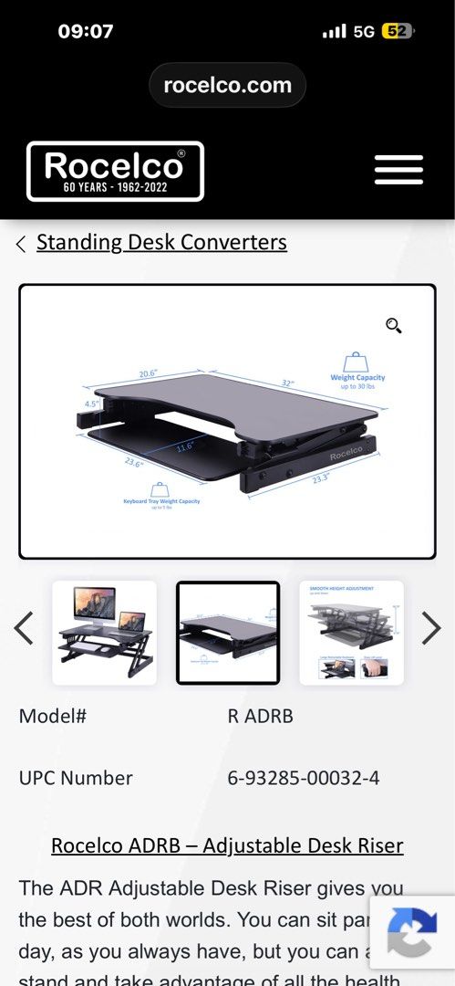 White Rocelco Adjustable Desk Riser450953133551134721