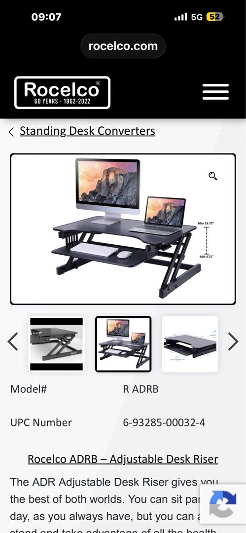 White Rocelco Adjustable Desk Riser450953133551134723