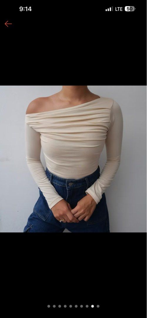 XVN Asymmetrical Offshoulder Longsleeve - Cream (Category: Longsleeves) located in Manila. Submitted by amberwardrobe (Listing ID 1437347683, Image 1). Description: size small color: cream used once.