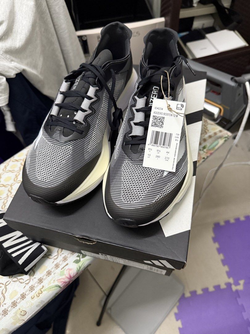 Adidas Adizero Boston 12 M (Category: Sneakers) located in Manila. Submitted by implusebuyer32 (Listing ID 1437472109, Image 2). Description: - Adidas Adizero Boston 12 M running shoes - Color: Black and White - Size: US 10, UK 9 1/2, EUR 44 - Includes original box and receipt RFS: Too many running shoes. .