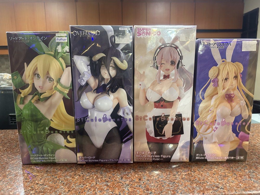 B-Cute Bunnies Figure Set (Category: Figurines & Statues) located in Manila. Submitted by astrayhashira (Listing ID 1437518992, Image 1). Description: - B-Cute Bunnies figure set - Featuring characters from: - Sword Art Online - Overlord - Super Sonico - Date A Live - All figures are in original, sealed packaging..