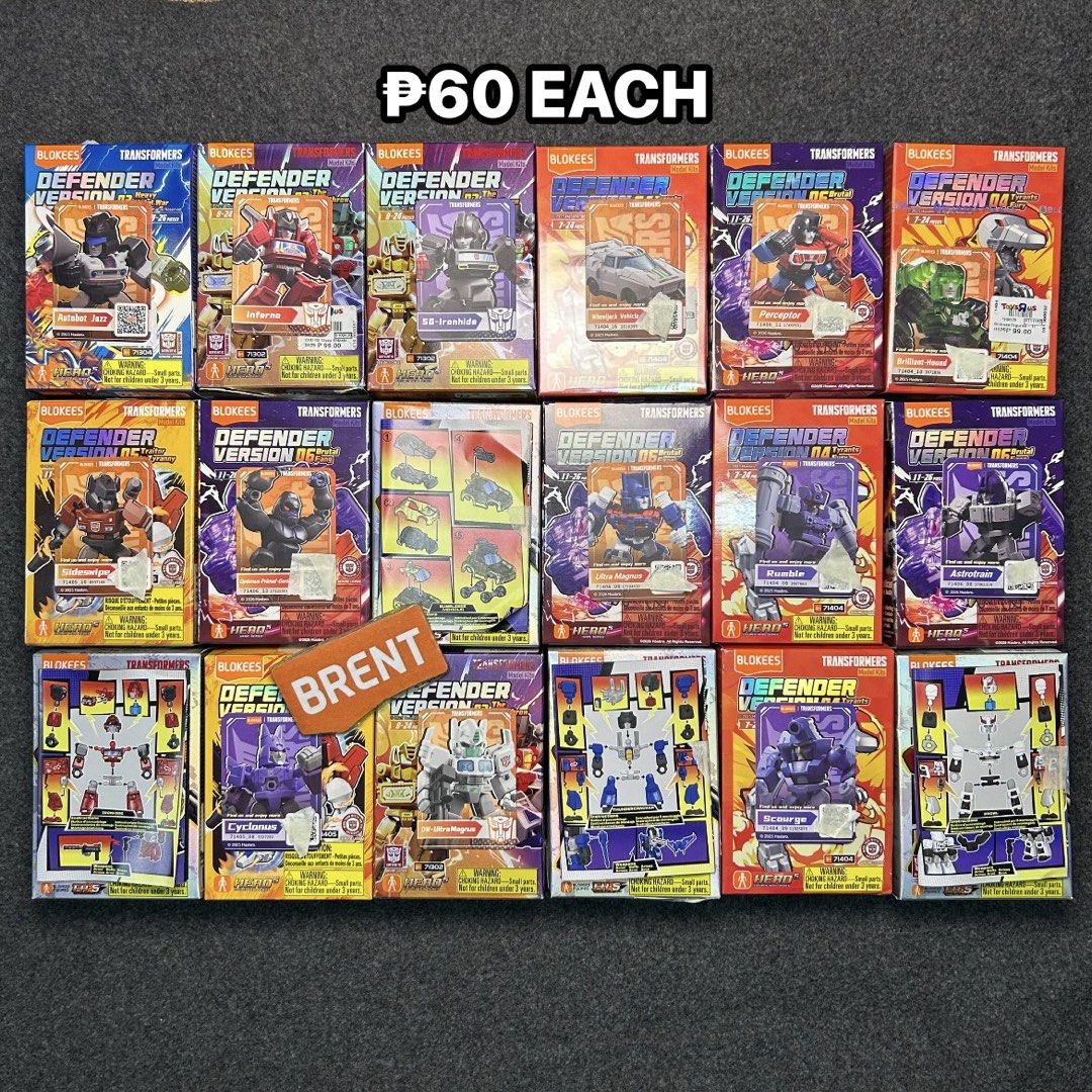 BLOKEES TRANSFORMERS DEFENDERS (Category: Action & Battle Toys) located in Manila. Submitted by dondon_concepcion (Listing ID 1437460798, Image 1). Description: BLOKEES TRANSFORMERS DEFENDERS ₱60 EACH (ALL UNBUILT, UNSCANNED) Available for meet ups or shipping Manila, QC, South Caloocan, San Mateo, Marikina📍.