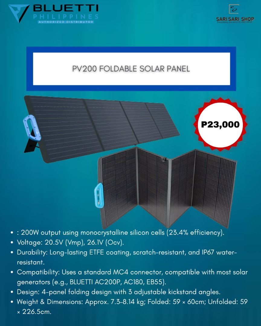 Bluetti PV200D Foldabale Solar Panel (Category: Outdoor Furniture) located in Manila. Submitted by franzgemzmerchandize1301 (Listing ID 1437445634, Image 1). Description: .
