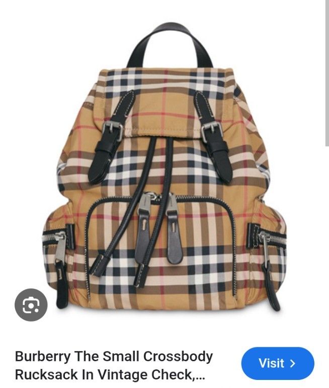 Burberry The Small Crossbody Rucksack (Category: Luxury Bags & Wallets) located in Polomolok. Submitted by warmfire.3185dd (Listing ID 1437544210, Image 1). Description: - Authentic Burberry backpack - Vintage check pattern - Drawstring closure - Two exterior zip pockets - missing Adjustable shoulder straps - Top handle - Interior branded leather tag - 'Made in Italy' - Durable material.