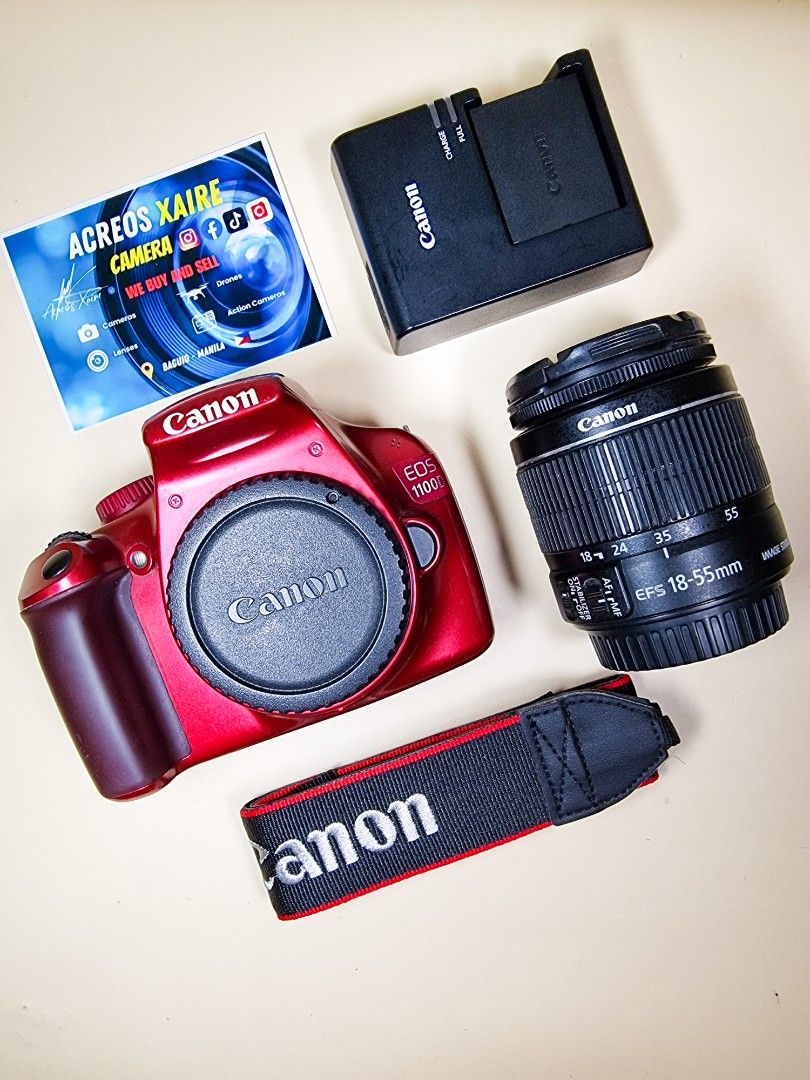 Canon 1100D + 18-55mm (Category: Cameras) located in Baguio. Submitted by acreoscamera (Listing ID 1437509005, Image 2). Description: Canon 1100D + 18-55mm Kit✨️📸 Price: 4,999.00 - No Flash - With screen vignette (Doesn't affect output, sa screen LCD lang nakikita, see pics) - Lens AF (Autofocus not working, manual focus working) Cosmetics: 7/10 (May scratches sa screen and wala cover yong port) No other issues Actual Photo Posted 📸 No more las