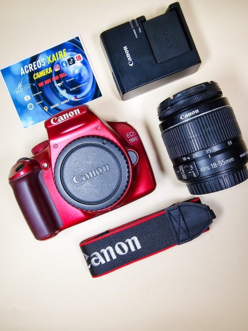 Canon 1100D + 18-55mm (Category: Cameras) located in Baguio. Submitted by acreoscamera (Listing ID 1437509005, Image 1). Description: Canon 1100D + 18-55mm Kit✨️📸 Price: 4,999.00 - No Flash - With screen vignette (Doesn't affect output, sa screen LCD lang nakikita, see pics) - Lens AF (Autofocus not working, manual focus working) Cosmetics: 7/10 (May scratches sa screen and wala cover yong port) No other issues Actual Photo Posted 📸 No more las