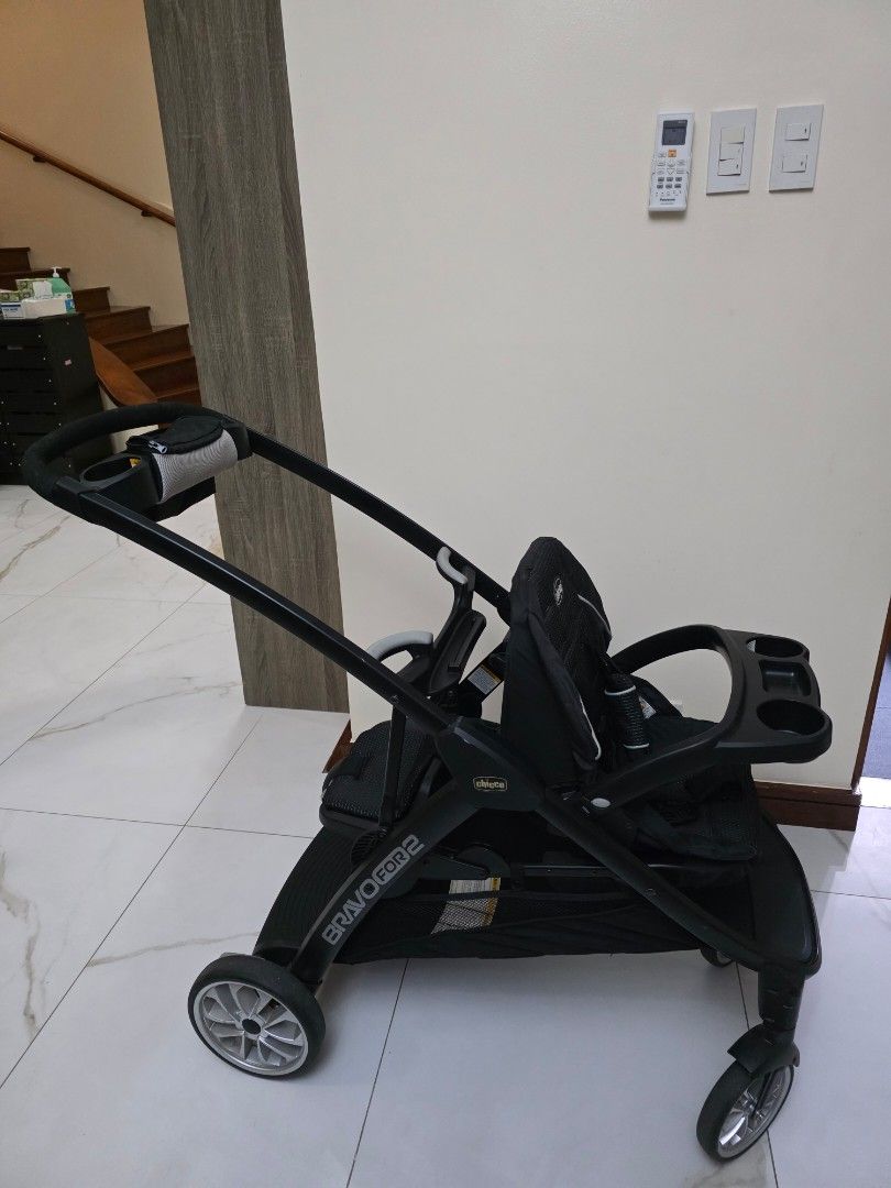 Chicco Bravo For 2 Stroller (Category: Strollers) located in Antipolo. Submitted by regynana (Listing ID 1437578208, Image 1). Description: - Chicco Bravo For 2 double stroller - Black frame and seats - Includes tray with cup holders - Compact fold for easy storage - Convenient carry handle - Ready to use - As is where is; Barely used.