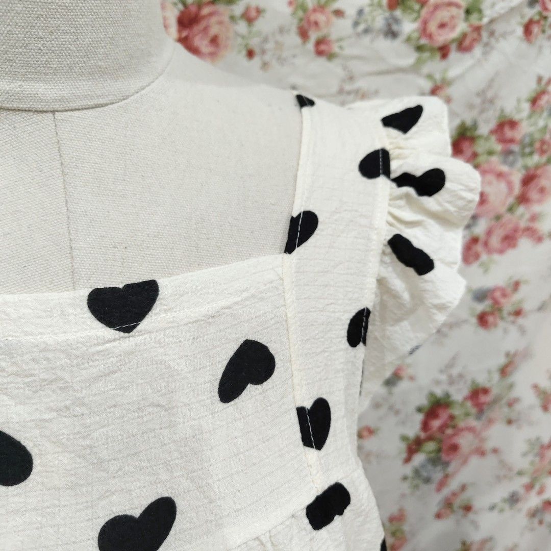 Cute Heart Pattern Terno Pajama Shorts with Ruffle Details (Category: Undergarments & Loungewear) located in Cabanatuan. Submitted by curated_cozy (Listing ID 1437408171, Image 2). Description: Thrifted! Size: M-L Bust: 38" Waist: 20-34" -Lightly Washed -Payment thru Gcash, Gotyme, MariBank -Shipping via J&T -Buyer shoulders Shipping Fee ‼️No Rush Order‼️.