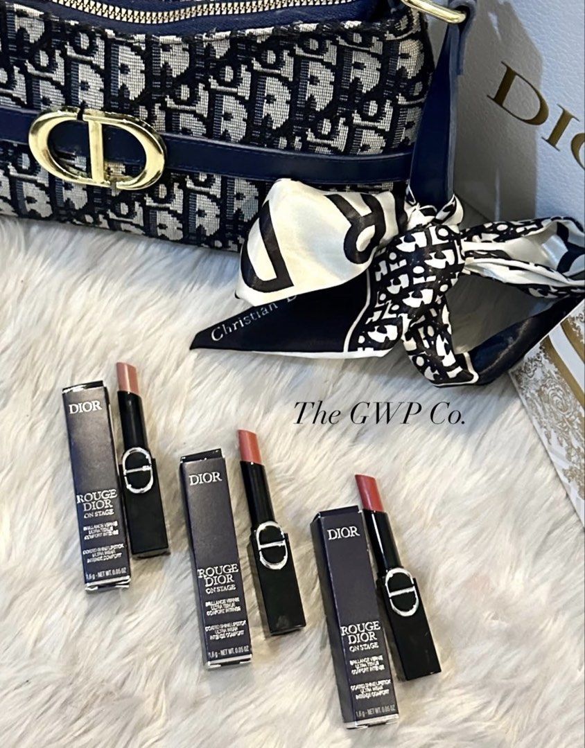 Dior Rouge Dior On Stage Lipstick (Category: Makeup) located in Manila. Submitted by thegwpco (Listing ID 1437504644, Image 1). Description: - Authentic Dior Rouge Dior On Stage lipsticks - Brand new, in original boxes - Features the classic black Dior tube with logo - Available in various shades - Rouge Dior and On Stage labels on the boxes.