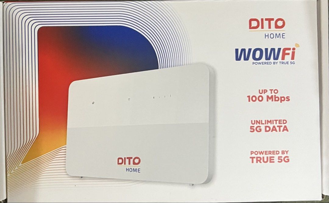 DITO Home WiFi Pro Prepaid (Category: Networking) located in Pasig City. Submitted by pattym01 (Listing ID 1437547256, Image 2). Description: - DITO Home WiFi Pro - 15 Days UNLI 5G Data starting May 12 - Starter Kit Included: - Unlimited Data - Valid for 15 Days - Up to 100 Mbps - 5G WOWFi SIM RFS: Bought for backup internet but Dito signal not good in my area. Bought for P1,205. Only used once to test. Delivered today and tested today. Back to o