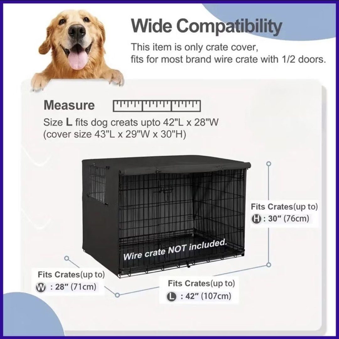 Dog Cage Kennel Crate Cover (Category: Homes & Other Pet Accessories) located in Manila. Submitted by bhsundae (Listing ID 1437543741, Image 3). Description: RFS: Dog doesn’t use his cage anymore 94cm*61cm*63.5cm Fits perfectly to my XL cage in my profile Bought at 🍊 app; SRP ₱738 In good condition (My puppy played with the straps meant to tighten it around the cage, can no longer tighten it) Lalamove only; buyer shoulders SF Loc: Sampaloc, Mani