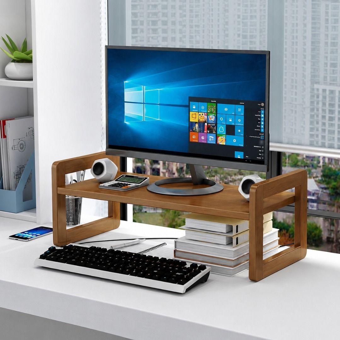 Ergonomic Monitor Stand Riser | Desktop Storage Monitor Shelf | Bamboo ...