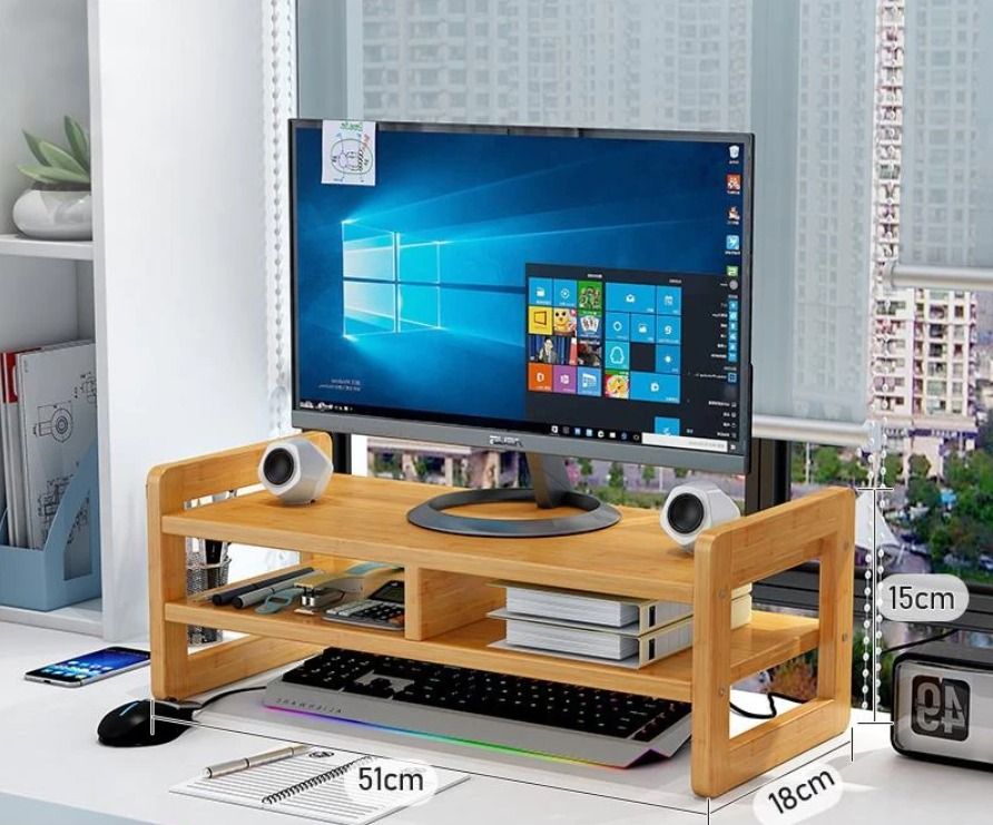 Ergonomic Monitor Stand Riser | Desktop Storage Monitor Shelf | Bamboo ...