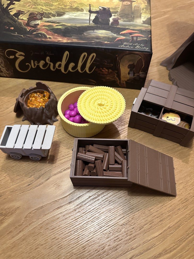 Everdell with 3D Components (Category: Toys & Games) located in Manila. Submitted by dreyuhans (Listing ID 1437527500, Image 2). Description: - base game + fun 3d components!! - issue, see photos: minor part of the cardboard tree is taped. Doesn't affect gameplay, can still be used but mas maganda table presence ng 3d tree. - rfs: no more shelf space, otherwise I'd keep this. Got attached to my tree and the resource containers ): .
