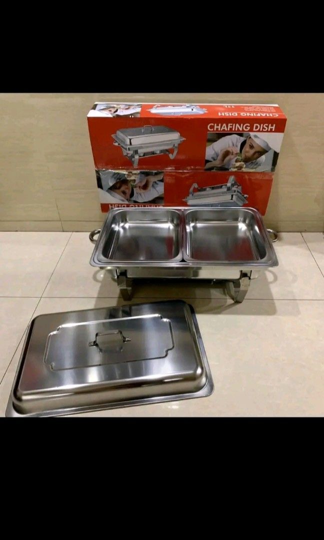 food warmer/chaffing dish (Category: Food Organization & Storage) located in Manila. Submitted by asstditems (Listing ID 1437439906, Image 1). Description: single chafing dish - 1100 double chafing fish - 1200 same-day delivery via lalamove gcash or cod payment ncr area godbless happy shopping.