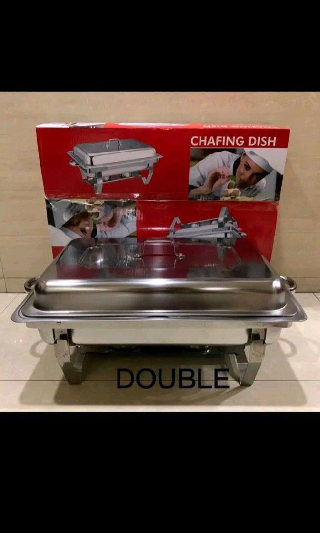 food warmer/chaffing dish (Category: Food Organization & Storage) located in Manila. Submitted by asstditems (Listing ID 1437439906, Image 3). Description: single chafing dish - 1100 double chafing fish - 1200 same-day delivery via lalamove gcash or cod payment ncr area godbless happy shopping.