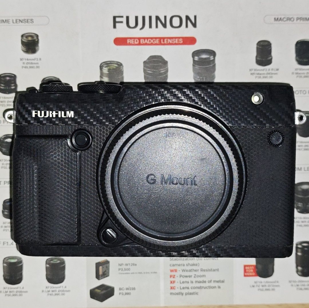 Fujifilm GFX 50R Mirrorless Camera (Category: Cameras) located in Pasig City. Submitted by boldtree.96d037 (Listing ID 1437417316, Image 1). Description: Please take time to read Used condition With protective wrap HONEST ISSUE: small hairline dust that affects output, not noticable below F5.6 apertures (but can remove via editing) INCLUSIONS: Unit only 3 batteries (1 - original, 2 - 3rd-party) Charger included (wasabi 2-bay) Body cap Interesting