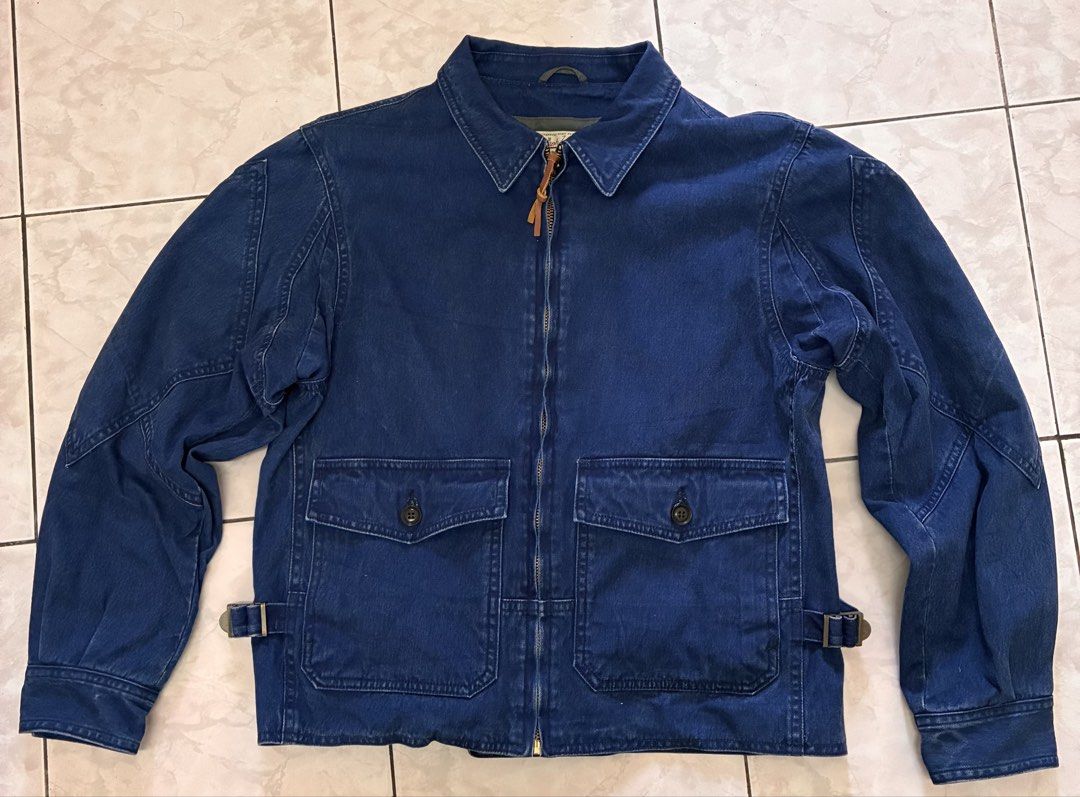 Graph Zero Jacket (Category: Coats, Jackets and Outerwear) located in Kuala Lumpur. Submitted by mohd5357 (Listing ID 1437423634, Image 2). Description: - Graph zero model A-2 Air Force Jacket from the Japanese. It is a modern, indigo-dyed take on the classic military flight jacket, specifically crafted from heavy 11-ounce Japanese denim - condition 9/10, one wash - The jacket is distinguished by its full-zip front with a leather pull tab, large 
