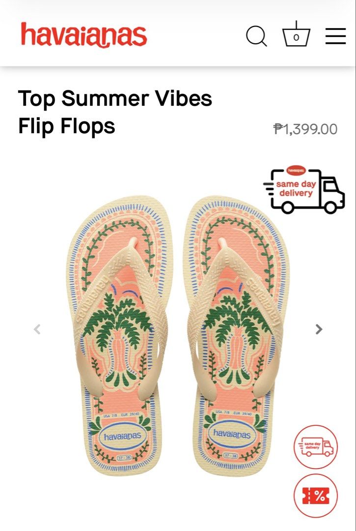 Havaianas Top Summer Vibes Flip Flops (Category: Slippers and slides) located in Taguig. Submitted by addds (Listing ID 1437402940, Image 1). Description: - Havaianas flip flops - size 35/36 RFS: wrong size :(.