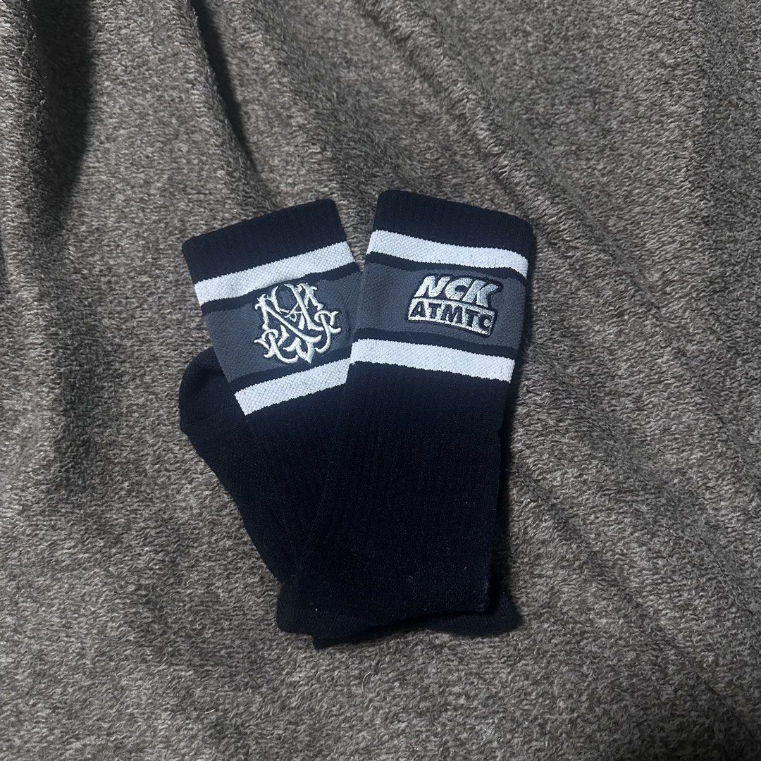 Highminds x Nick Automatic Socks (Category: Socks) located in Manila. Submitted by eestuophedhuoahko (Listing ID 1437444715, Image 2). Description: - Black socks - White and gray accents - NCK ATMTC & HIGHMINDS logo and monogram - Ribbed cuffs for secure fit - Perfect for everyday use.