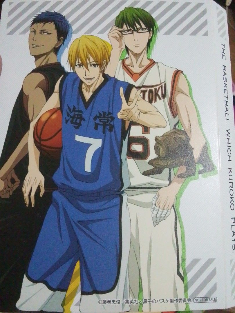 Kuroko's Basketball Folder (Category: J-Wave Merchandise) located in Santa Rosa. Submitted by animemerchcollection (Listing ID 1437549671, Image 2). Description: - Kuroko's Basketball collectible item. - Features characters in their basketball uniforms. - Design includes multiple characters and the series title. - Ideal for fans of the anime series..