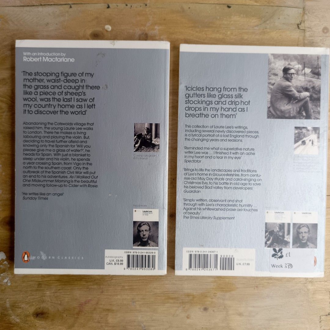 Laurie Lee Penguin Modern Classics Books (Category: Storybooks) located in Manila. Submitted by shelfenjoyment (Listing ID 1437517486, Image 2). Description: 349 each. Take both for 500. Two Penguin Modern Classics books by Laurie Lee. Titles include "As I Walked Out One Midsummer Morning" and "Village Christmas and Other Notes on the English Year". Both books have visible wear on the edges. The books are in English..