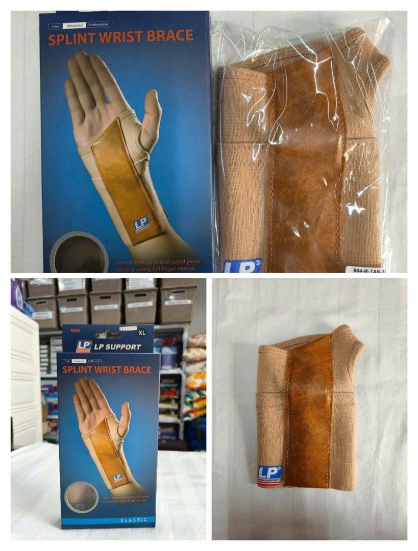 LP Support Splint Wrist Brace (Category: Braces, Support & Protection) located in Manila. Submitted by _lovelyvirgo17 (Listing ID 1437468838, Image 1). Description: LP Support Splint Wrist Brace for wrist support. The brace is designed to provide support and stability to the wrist. The box shows an illustration of the brace in use. The brace is beige and brown in color. on hand po choose the size you need .