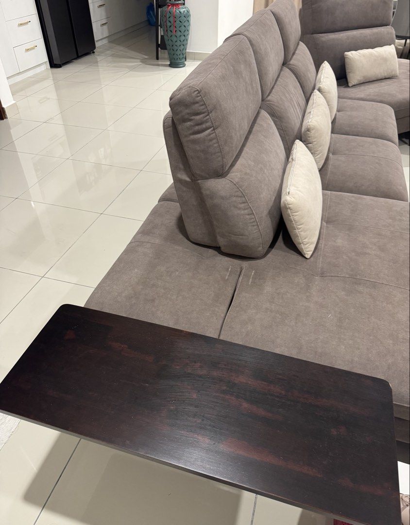 Modular Sofa with Side Table (Category: Sofas) located in Petaling Jaya. Submitted by vl_preloved (Listing ID 1437528696, Image 3). Description: - Modular sofa in neutral grey-brown - Customizable sections to fit your space - Includes built-in side table - Comes with matching throw pillows - Modern design - Comfortable, cushioned seating and backrests ❗️Self pick up at Tropicana Heights, Kajang. .