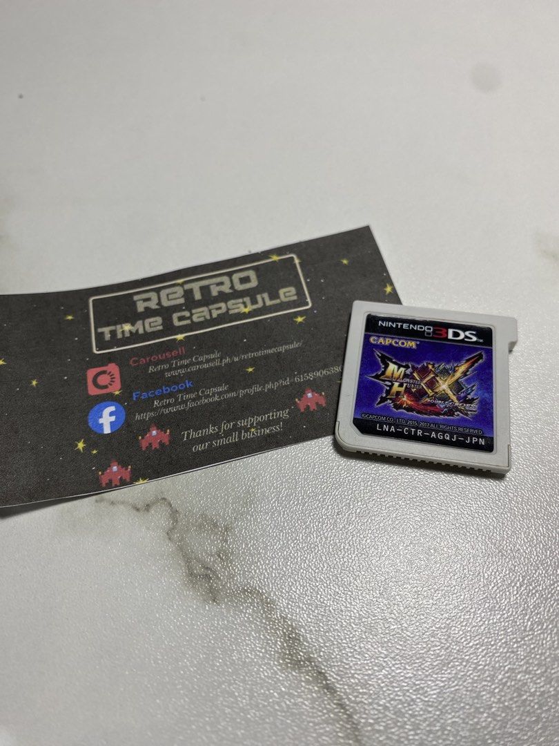 Monster Hunter XX - 3DS (Category: Nintendo) located in Manila. Submitted by retrotimecapsule (Listing ID 1437533180, Image 1). Description: For Sale! (On Hand) (Please PM before DIBS) Monster Hunter XX 3DS- ₱300.00 Note: Posting dibs without PM or Reply to our message is not Valid. CONDITION: Good Condition Pins, Untested Can test upon meet up or pick up DESCRIPTIONS: 1PC Available Cartridge Only Japan Version🇯🇵 CONTACT NO.: Message us. MODE O