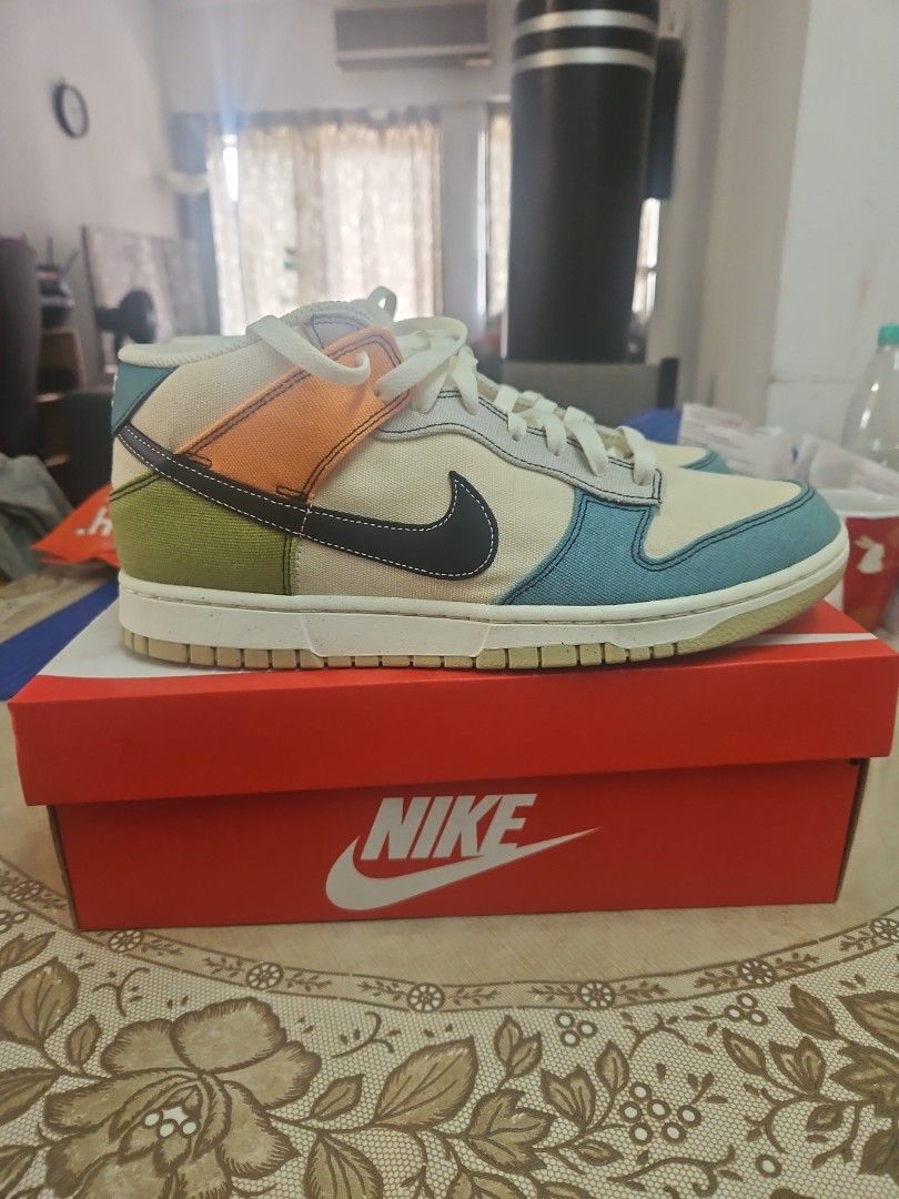 Nike Dunk High Patchwork (Category: Sneakers) located in Subang Jaya. Submitted by hadi9 (Listing ID 1437424297, Image 1). Description: - Nike Dunk High sneakers size US11, condition 9.8/10, used once - Unique patchwork design - canvas material - Comes with Nike box PM for more details .