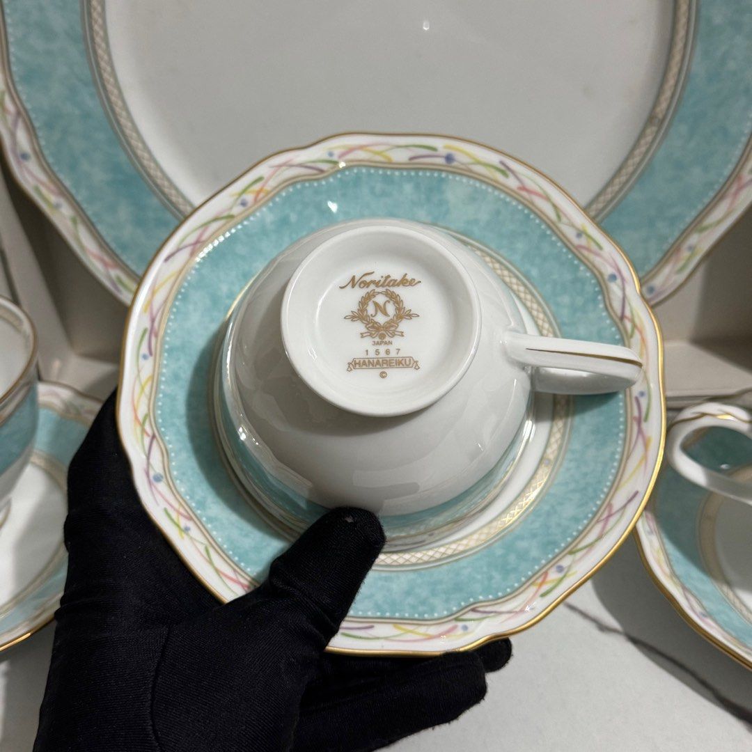 Noritake tea set with cake plate (Category: Coffee & Tea Tableware) located in Rizal. Submitted by houseofbell (Listing ID 1437562941, Image 3). Description: 5 tea cup 5 tea plate 1 big cake plate.