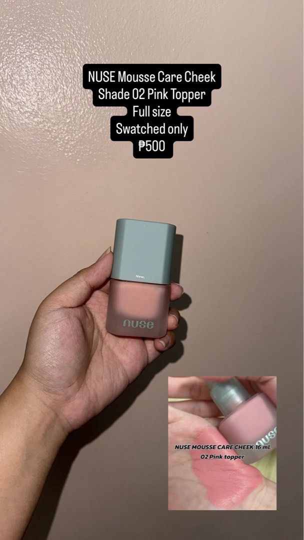 NUSE Mousse Care Cheek - Shade 02 Pink Topper (Category: Makeup) located in Binan City. Submitted by dtbc12 (Listing ID 1437554021, Image 1). Description: - NUSE Mousse Care Cheek in Shade 02 Pink Topper - Full size - Only swatched - Gorgeous pink shade - Comes in original packaging - 16 ml.