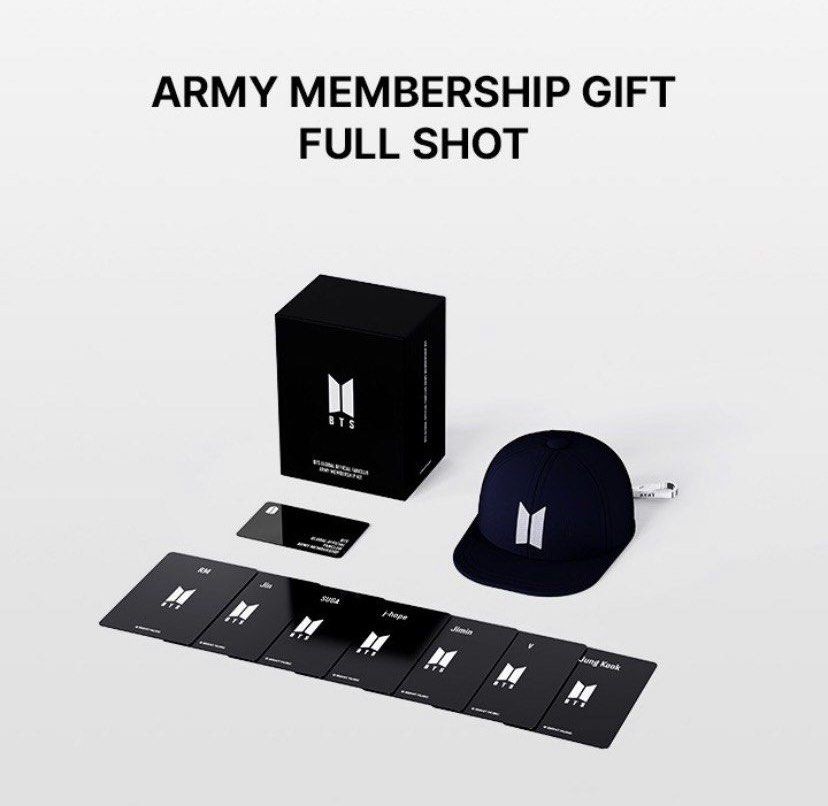 ONHAND: 12th BTS ARMY Membership Kit (Sealed) (Category: K-Wave Merchandise) located in Muntinlupa City. Submitted by glossrunch (Listing ID 1437577555, Image 1). Description: P800 + Isf ❌membership card not included *actual photos posted / sealed gcash/bpi jnt/sdd - BTS Global Official Fanclub ARMY Membership Kit - Cap - Photo cards • : bts rm namjoon jin suga jhope jimin taehyung jungkook yoongi.