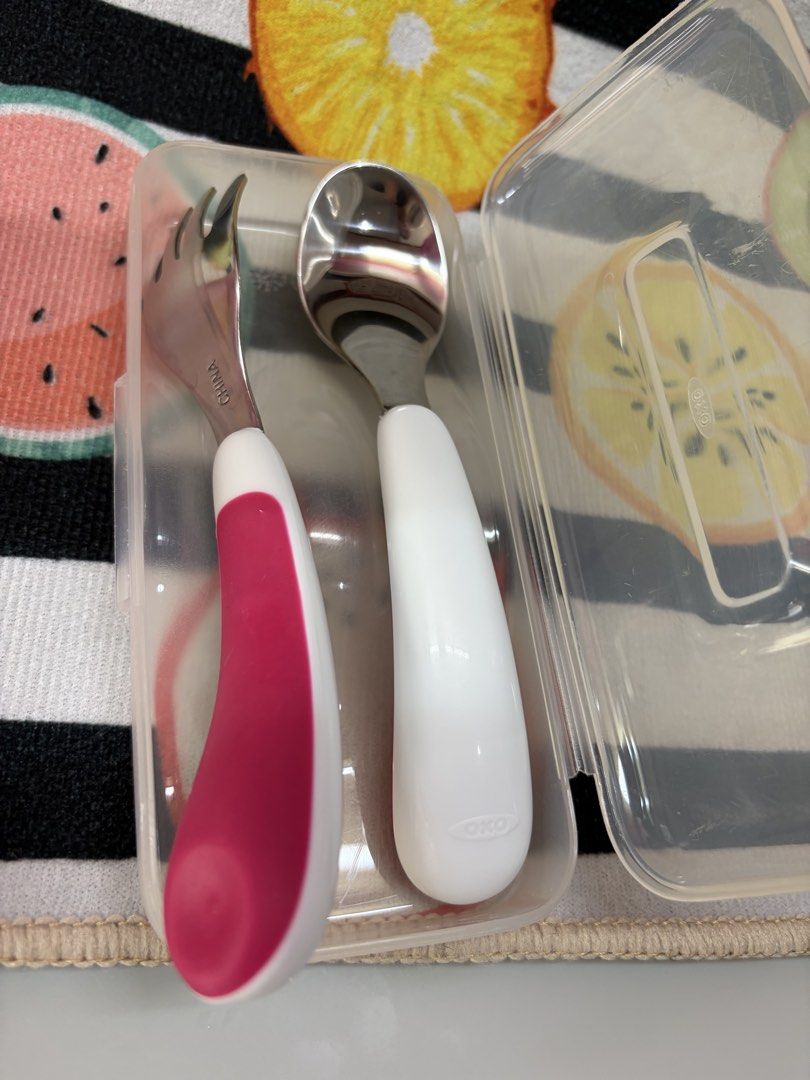 Oxotot pink spoon fork set (Category: Weaning & Toddler Feeding) located in Manila. Submitted by thekidshop (Listing ID 1437516428, Image 1). Description: .