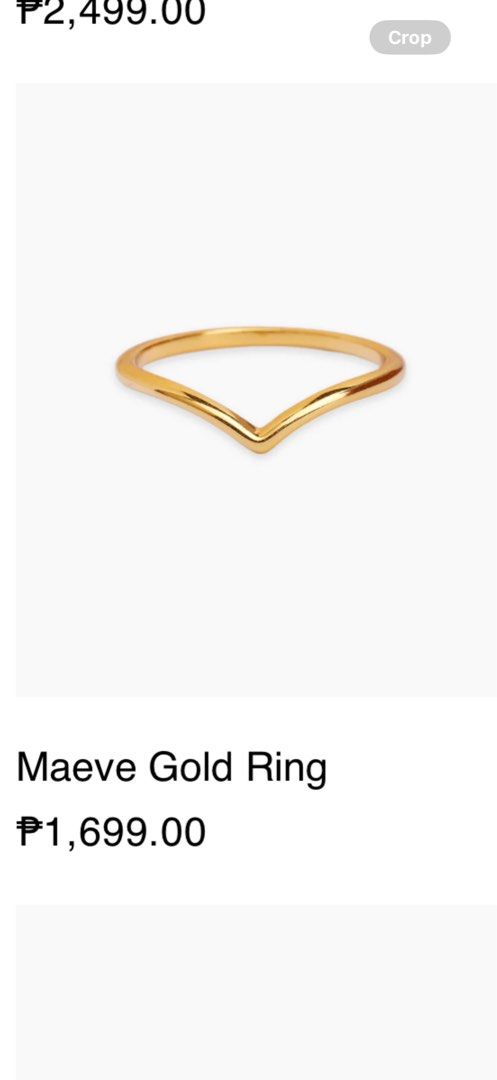 Penny Pairs Maeve Gold Ring (Category: Rings) located in Mabalacat. Submitted by .jellyfish_ (Listing ID 1437408431, Image 1). Description: - Maeve gold ring - V-shaped design - Includes neutral-colored pouch - Selling Price: ₱1,699.00.