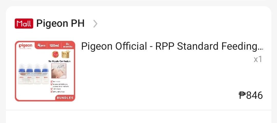 6pcs Pigeon RPP Standard Feeding Bottle (Category: Breastfeeding & Bottle Feeding) located in Agdangan. Submitted by chuisstuff (Listing ID 1437412164, Image 1). Description: - Four (4) 120ml bottles with blue caps - Two (2) 120ml bottles with red caps RFS: Baby doesn't use this anymore.