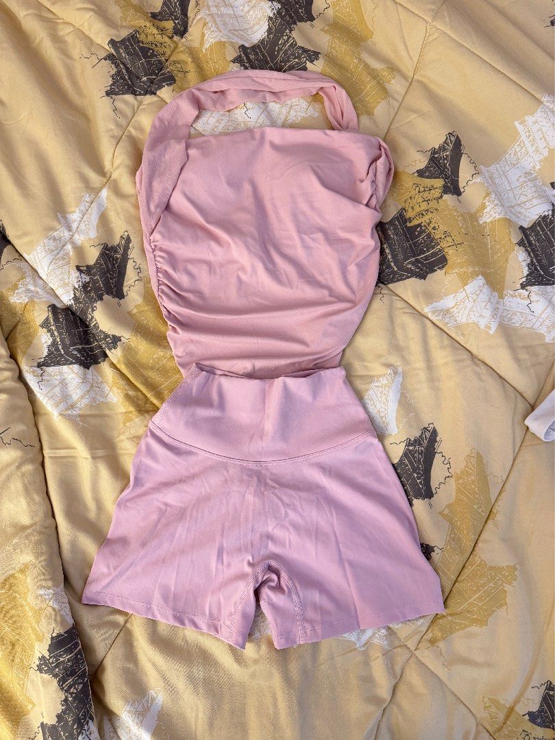Pink Top and Bottom Set with Tie Detail (Category: Others Tops) located in Quezon City. Submitted by kkfee_ (Listing ID 1437416639, Image 1). Description: - Pink top and bottom sold as set (Top: M, Bottom: small) - Halter neckline - Fitted design - Smooth, stretchy fabric - Dress up or down - Perfect for day or night .