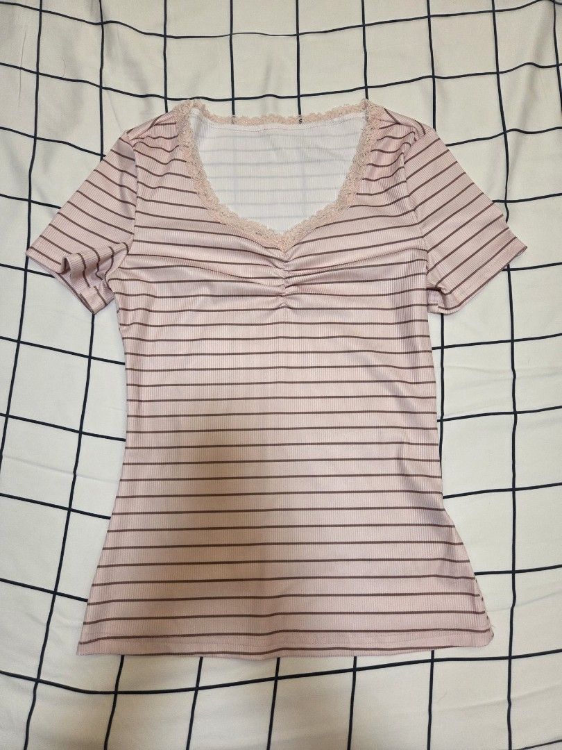 Pink Striped Top with Lace (Category: Sleeveless) located in Paranaque City. Submitted by aii_mails (Listing ID 1437522969, Image 1). Description: .