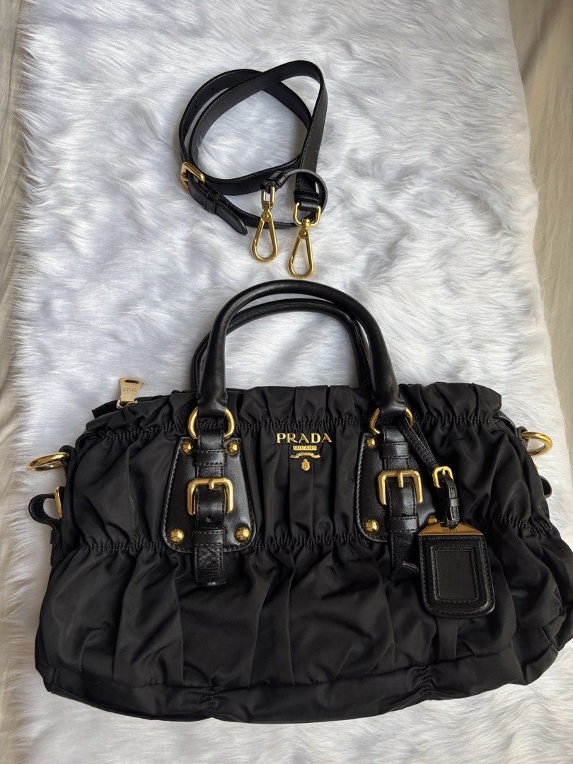 Prada Black Gaufre Tessuto Small (Category: Luxury Bags & Wallets) located in Marikina City. Submitted by chiya.s0821 (Listing ID 1437428914, Image 1). Description: Purchased this Prada bag from Styliste Manila (online seller) back in 2017. Still in very good condition and hardly used. RFS: To raise funds for travel..