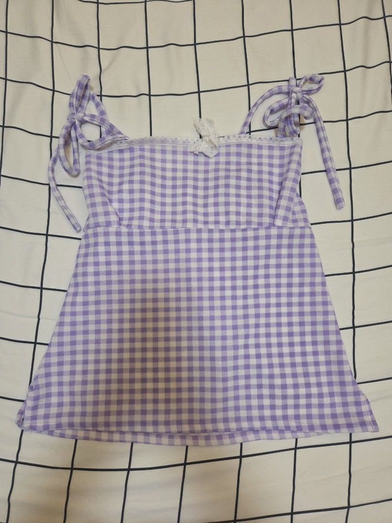 Purple Gingham Tie-Strap Top (Category: Sleeveless) located in Paranaque City. Submitted by aii_mails (Listing ID 1437522973, Image 1). Description: .