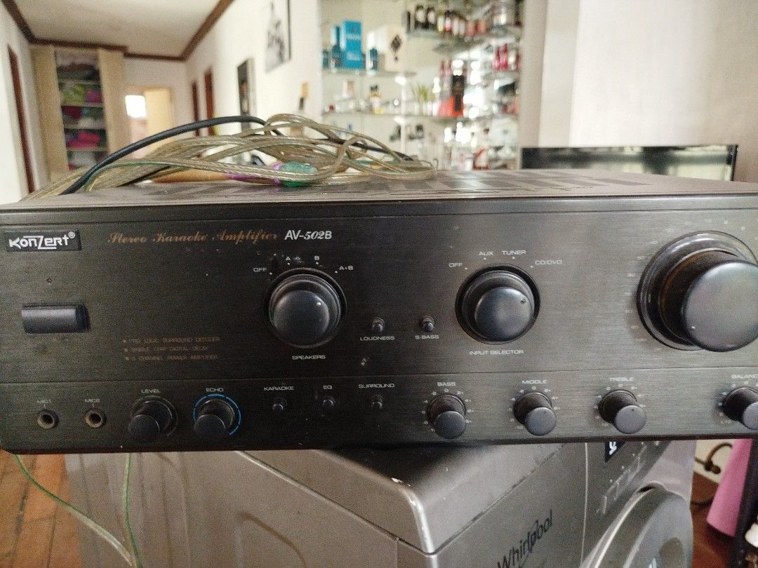 PVY Speakers + Konzert Amplifier + Karaoke Set (Category: Soundbars, Speakers & Amplifiers) located in Marikina City. Submitted by simoxtie (Listing ID 1437509320, Image 2). Description: Complete karaoke set including PVY speakers, a Konzert AV-5028 amplifier, and a Megapro karaoke system. The amplifier has multiple input and output ports, including tuner and aux. The speakers have a mesh grill. The karaoke set comes with a microphone. Perfect fo
