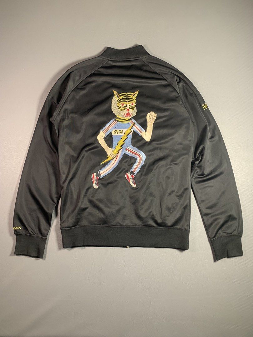 RVCA Leines Souvenir Jacket #7 (Category: Coats, Jackets and Outerwear) located in Mabalacat. Submitted by vtgmalan (Listing ID 1437533106, Image 1). Description: This is a black RVCA Leines Souvenir Jacket featuring embroidered artwork by artist Matt Leines Size: Medium Dimension Pit to Pit : 20.5 Inches Sleeve with Shoulder : 33 Inches Lenght : 28 Inches Condition : Excellent Condition Flaws : Minimal lints check the last photos.